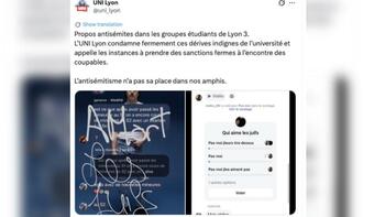 «Je leur tire dessus» : des messages antisémites publiés sur des groupes de discussion d'étudiants de Lyon 3 font (…)