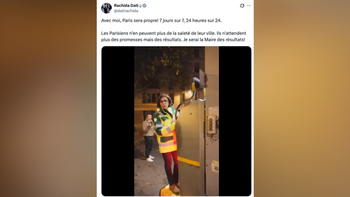 «Avec moi, Paris sera propre !» : candidate à la mairie de Paris, Rachida Dati accompagne des éboueurs lors d’une (…)